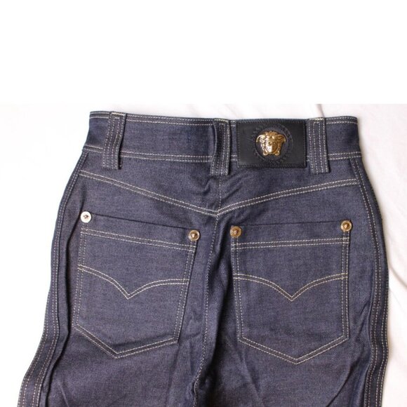 $795 Versace Jeans Women's Dark Blue Gold Medusa Jeans Pants Size 25,27,28,32 - Picture 8 of 10